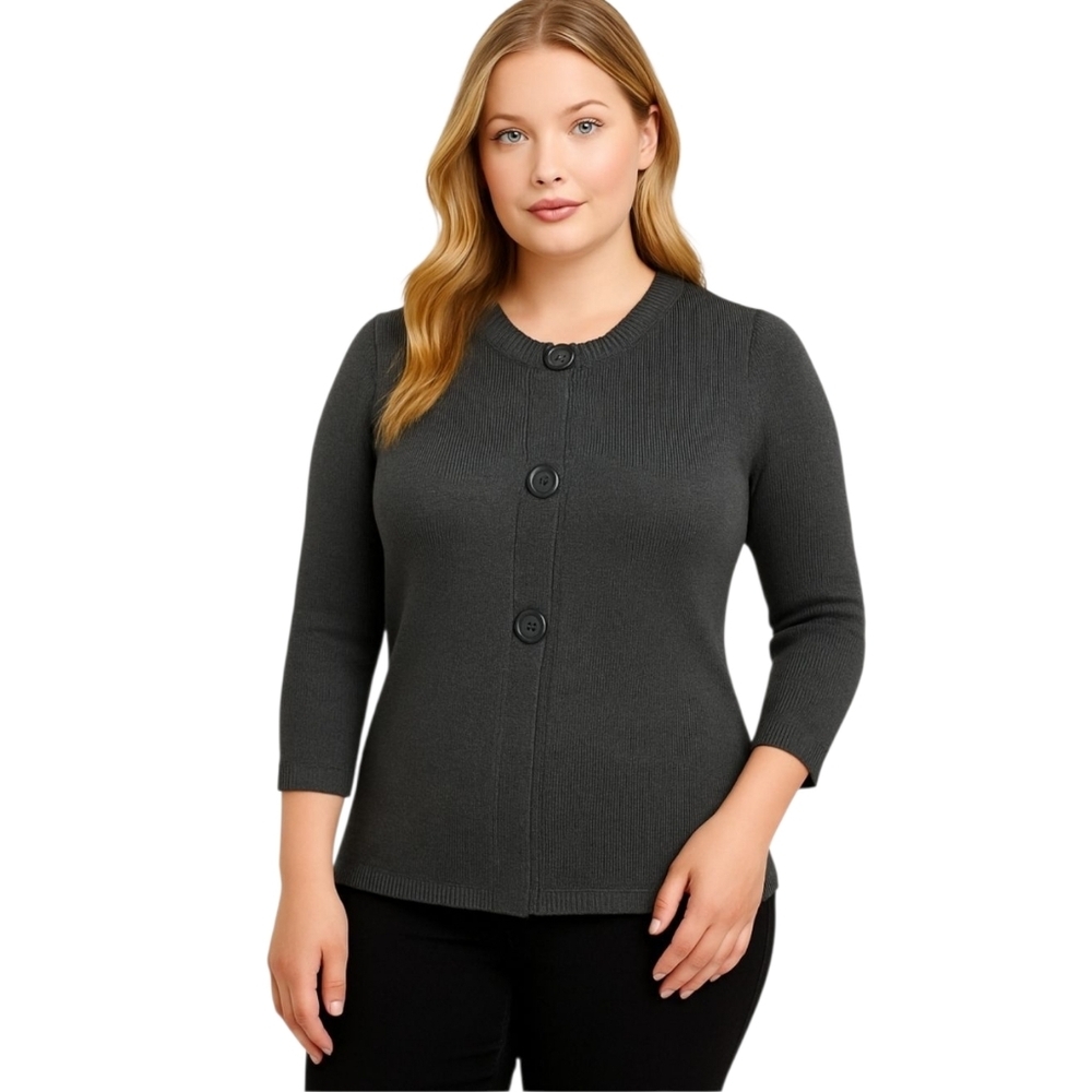 Ann Taylor Gray Button Front Long Sleeve Tapered Knit Sweater Cardigan Size SP